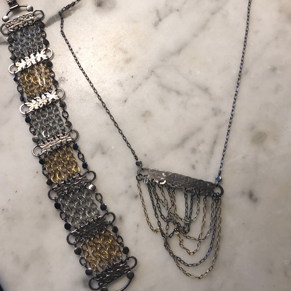 Multi metal chain Necklace and bracelet set